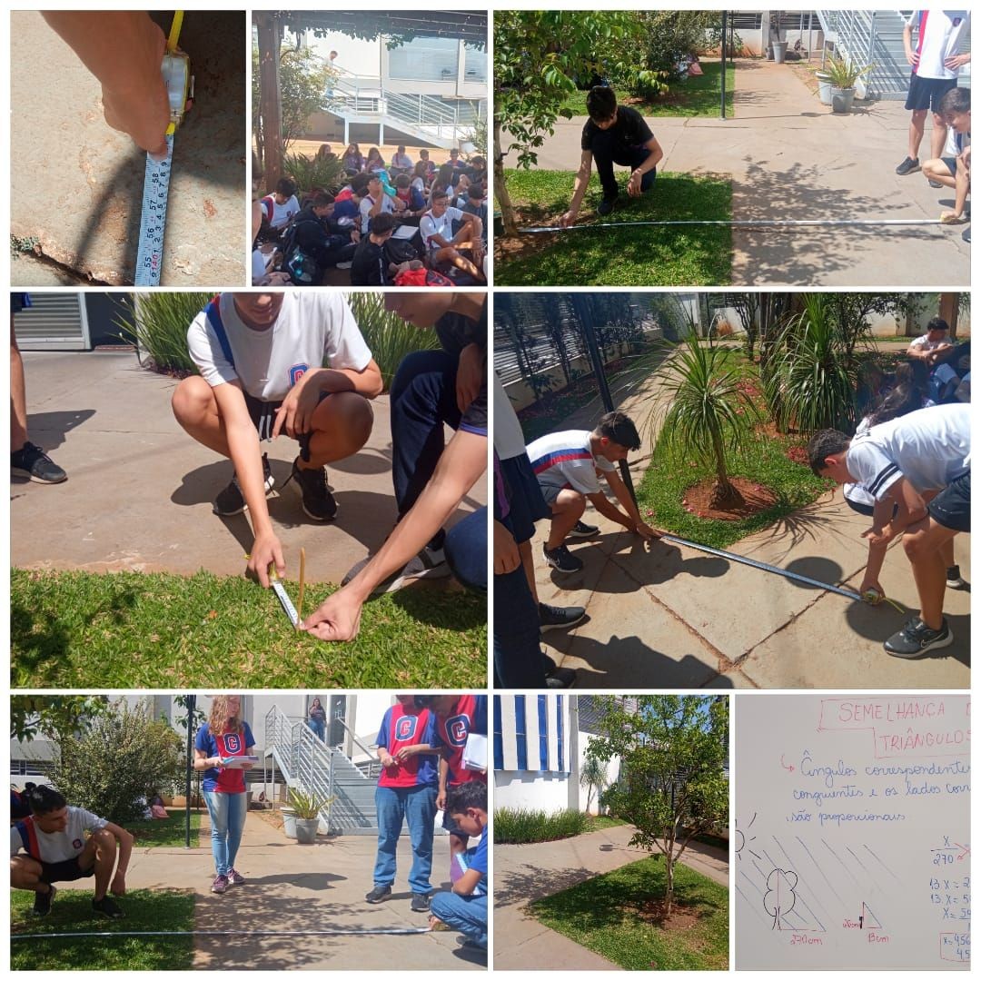 Alunos realizam atividade de matemática ao ar livre